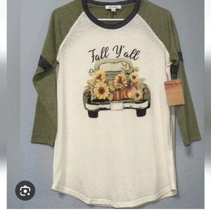 Anneliese Womens Fall Y'all‎ Long sleeve Shirt size2X Pumpkin Ivory Graphic Tee